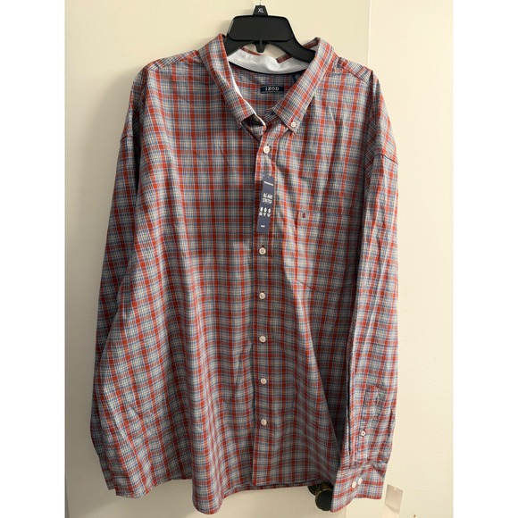 Izod Other - IZOD Mens Big and Tall 4XB Plaid Stretch Long Sleeve Button Down Shirt Orange